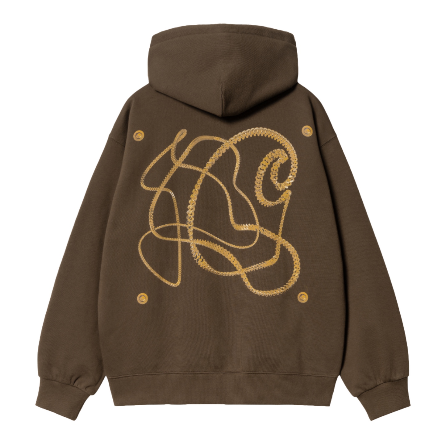 Carhartt WIP Hooded Charm Link Sweat Liberica/Gold Stone Washed. Foto da parte de trás.