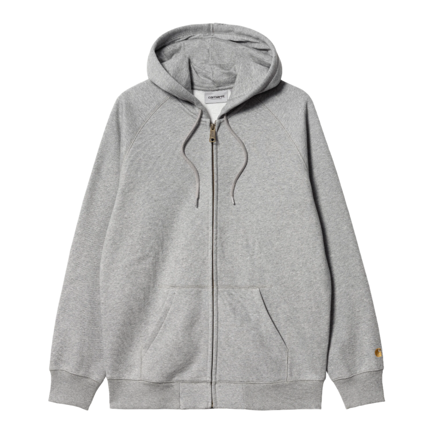 Casaco com capuz para homem Carhartt WIP Chase em Grey Heather/Gold. Foto da parte da frente.