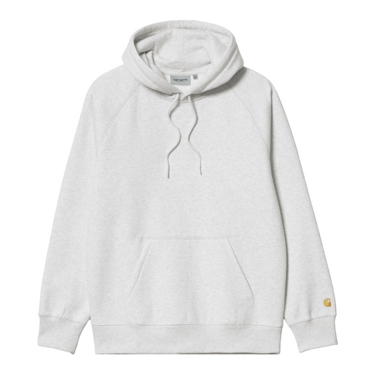 Sweat com carapuço para homem Carhartt WIP Hooded Chase em Ash Heather/Gold. Foto da parte da frente.