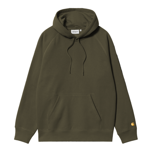 Sweat com carapuço para homem Carhartt WIP Hooded Chase em Olive/Gold. Foto da parte da frente.