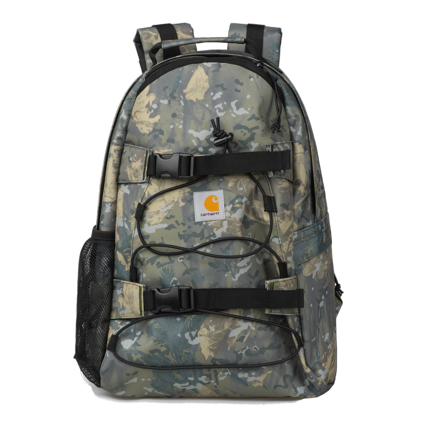 Mochila unissexo Carhartt WIP Kickflip em Camo Combi, Green. Foto da parte da frente.