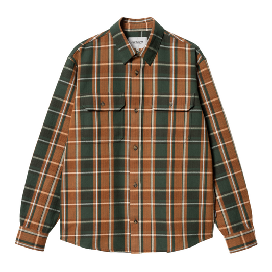 Carhartt WIP Hobart Long Sleeve Shirt Hobart Check, Sycamore Tree. Foto da parte da frente.