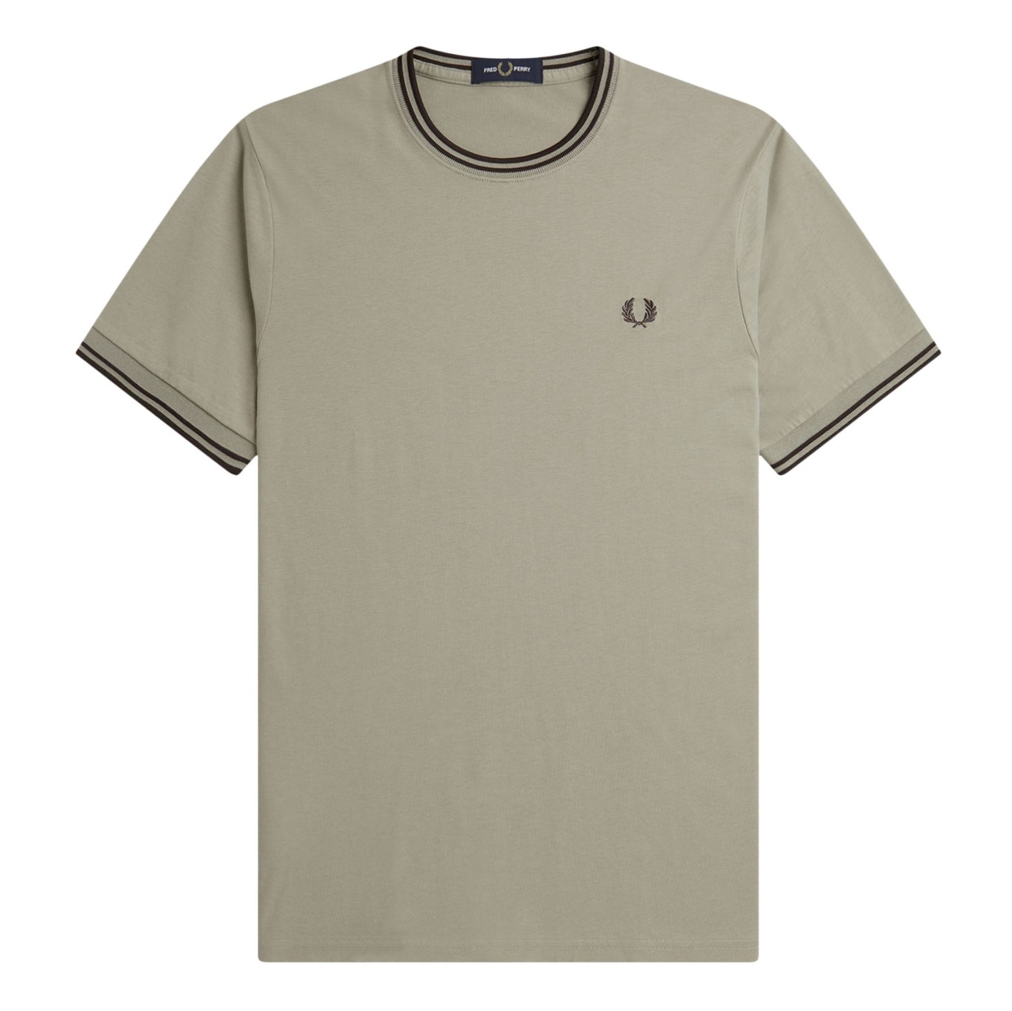 Fred Perry Twin Tipped T-Shirt Warm Grey/Brick. Foto da parte da frente.