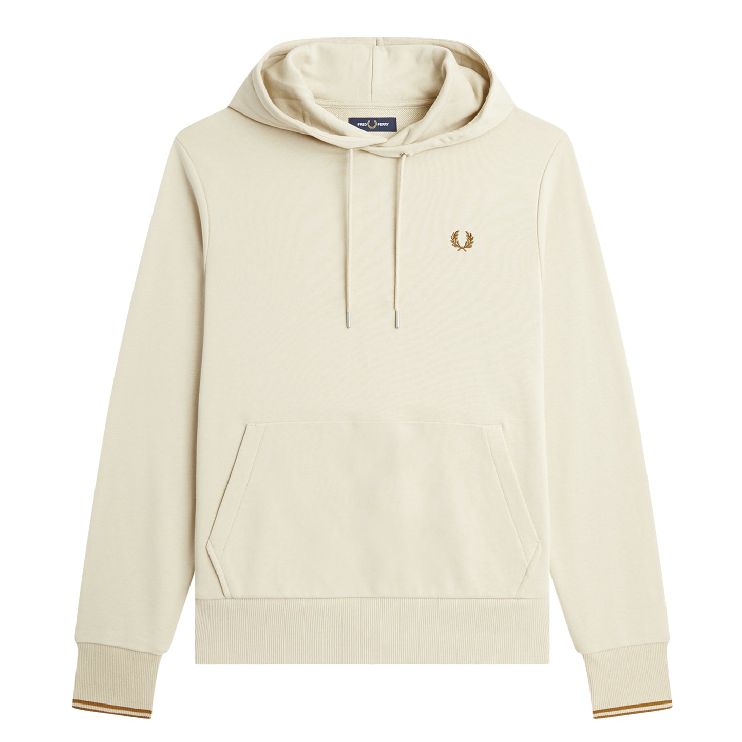 Fred Perry Tipped Hooded Sweatshirt Oatmeal. Foto da parte da frente.