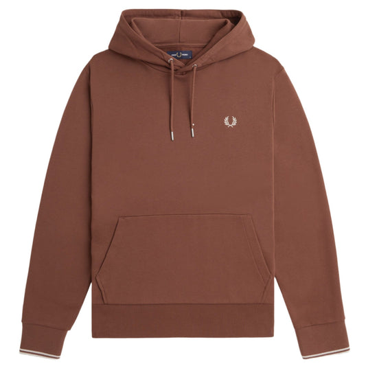 Fred Perry Tipped Hooded Sweatshirt Whisky Brown/Porridge Marl. Foto da parte da frente.