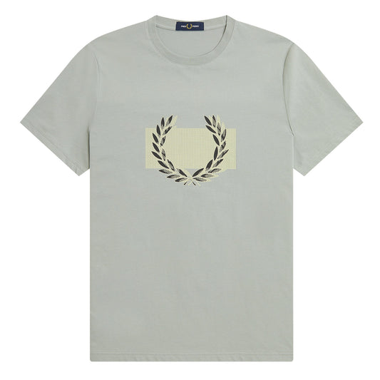 Fred Perry Color Bloc Laurel Wreath T-Shirt Limestone. Foto da parte da frente.