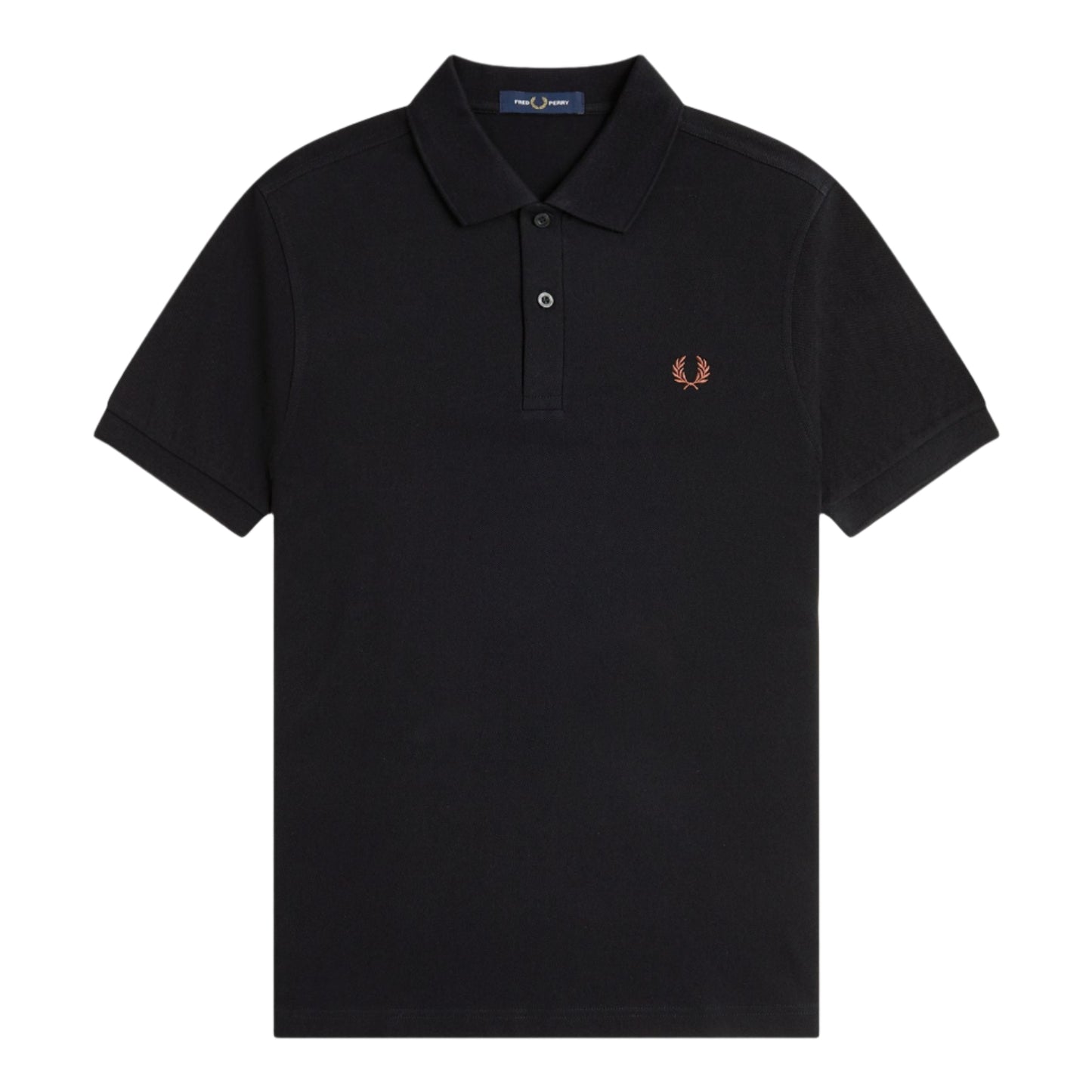Polo de manga curta Fred Perry The Fred Perry Shirt em Black/ Whisky Brown. Foto da parte da frente.