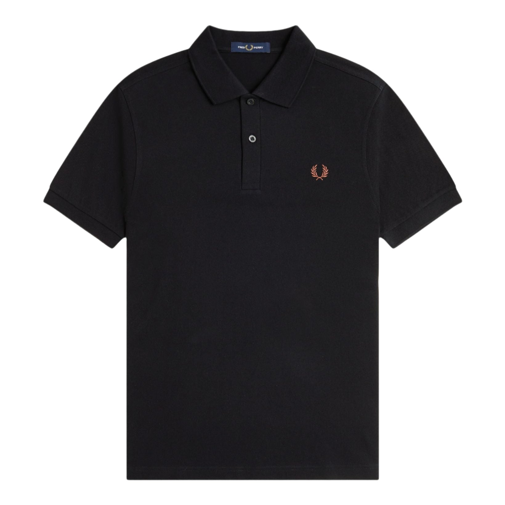 Polo de manga curta Fred Perry The Fred Perry Shirt em Black/ Whisky Brown. Foto da parte da frente.