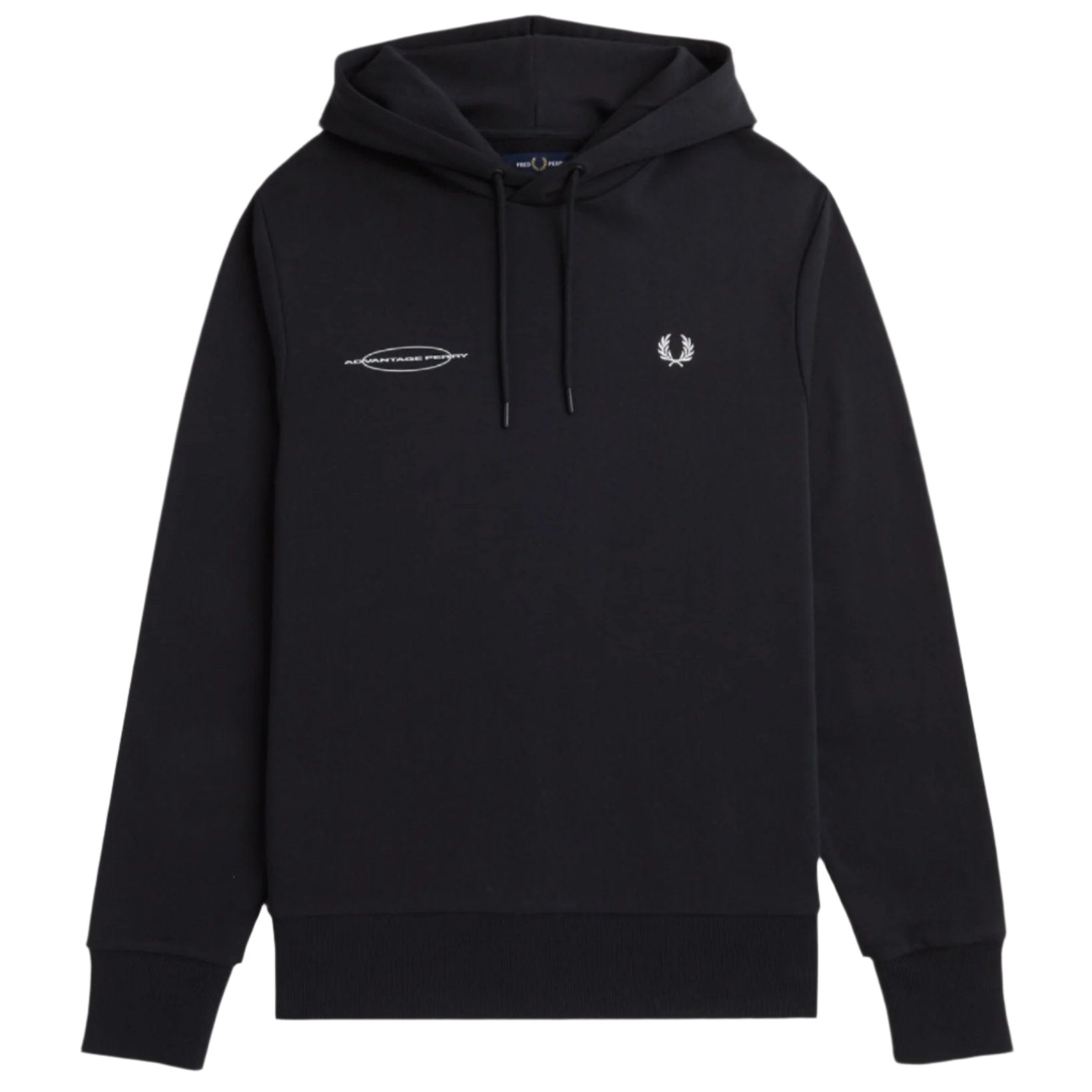 Fred Perry Advantage Perry Hooded Sweatshirt Black. Foto da parte da frente.