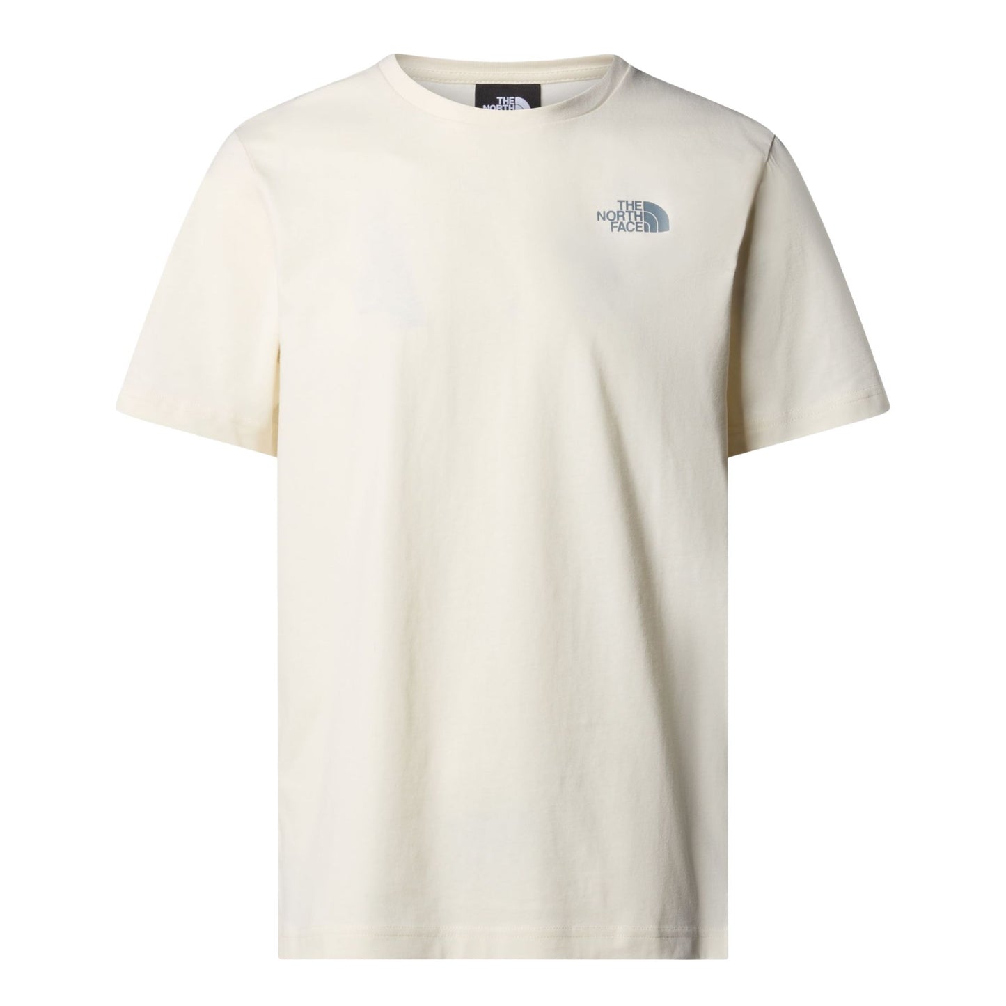 The North Face Redbox Short Sleeve T-Shirt White Dune/Blue Dusk Low-Fi Hi-Tek Dye. Foto da parte da frente.