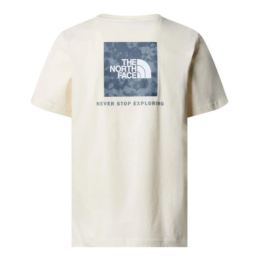 The North Face Redbox Short Sleeve T-Shirt White Dune/Blue Dusk Low-Fi Hi-Tek Dye. Foto da parte de trás.