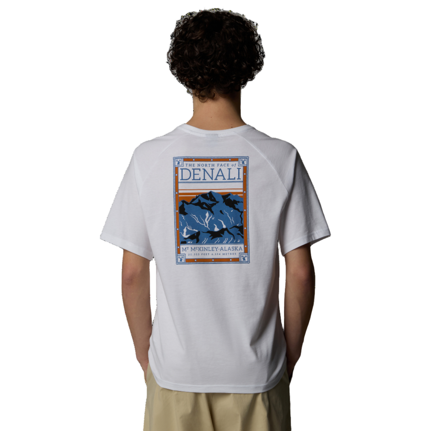 T-Shirt de manga curta para homem The North Face North Faces em TNF White. Foto da parte de trás da t-shirt vestida.