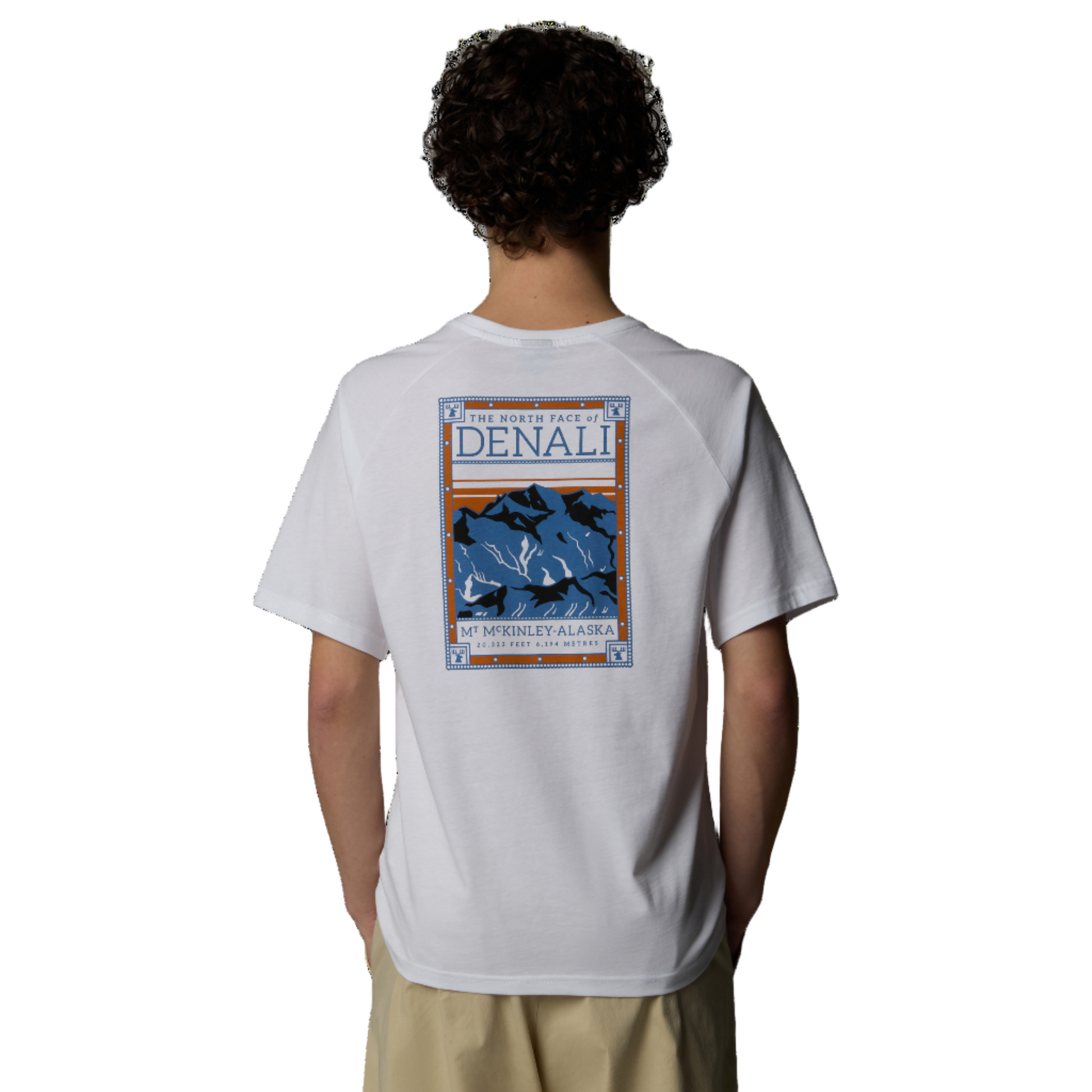 T-Shirt de manga curta para homem The North Face North Faces em TNF White. Foto da parte de trás da t-shirt vestida.