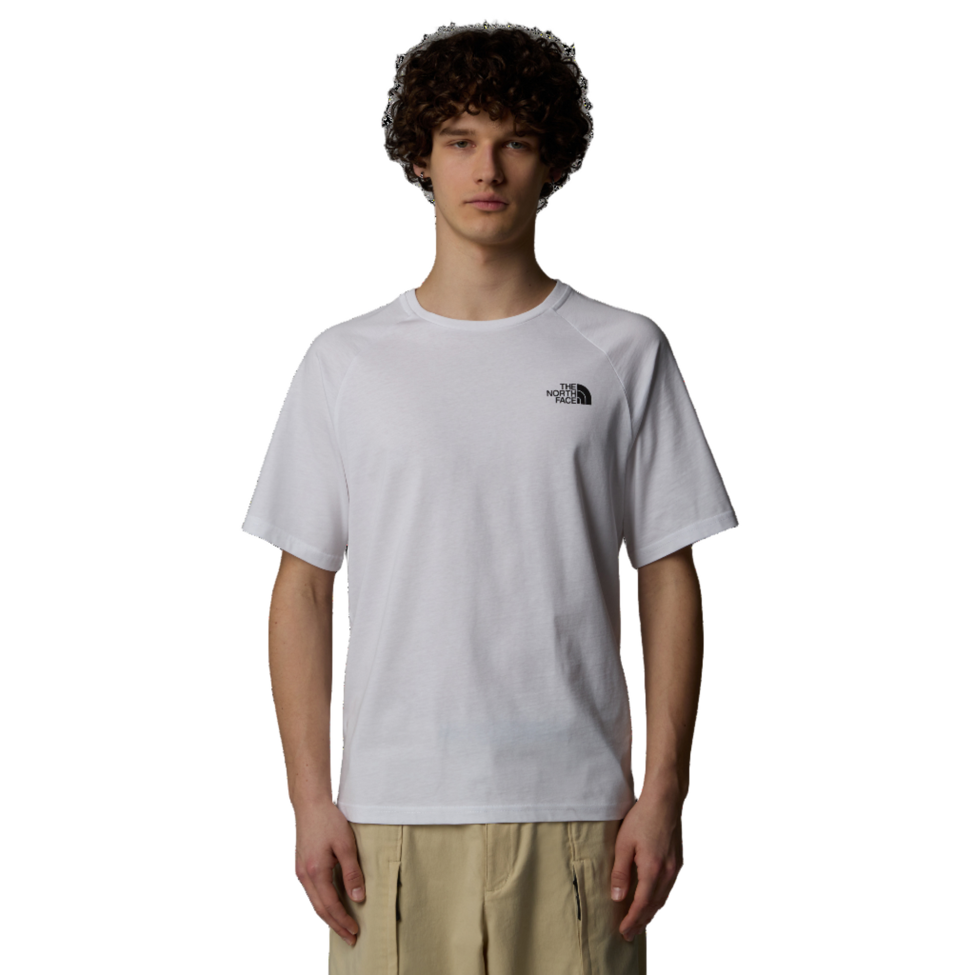 T-Shirt de manga curta para homem The North Face North Faces em TNF White. Foto da parte da frente da t-shirt vestida.