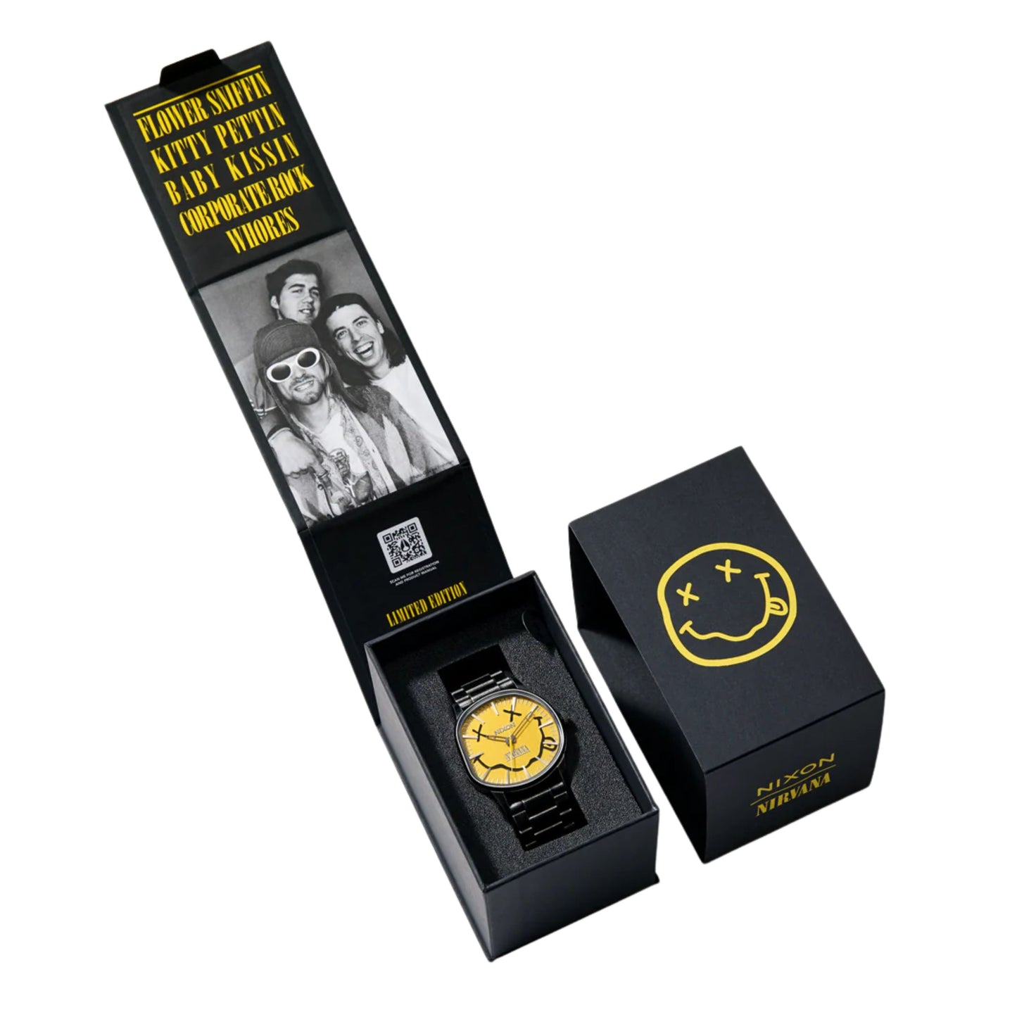 Relógio unissexo Nixon x Nirvana Sentry Wobble em Yellow Nirvana Smiley