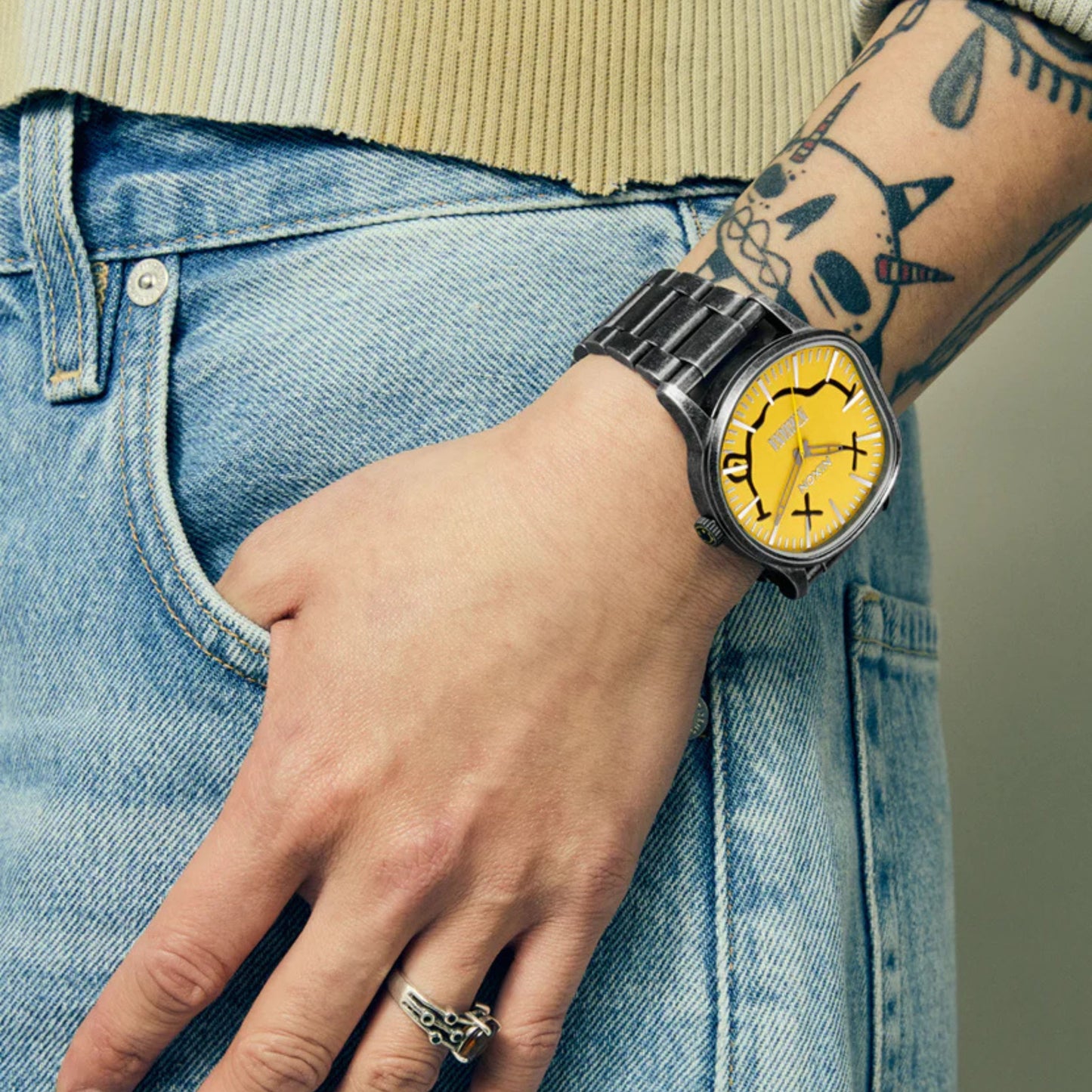 Relógio unissexo Nixon x Nirvana Sentry Wobble em Yellow Nirvana Smiley