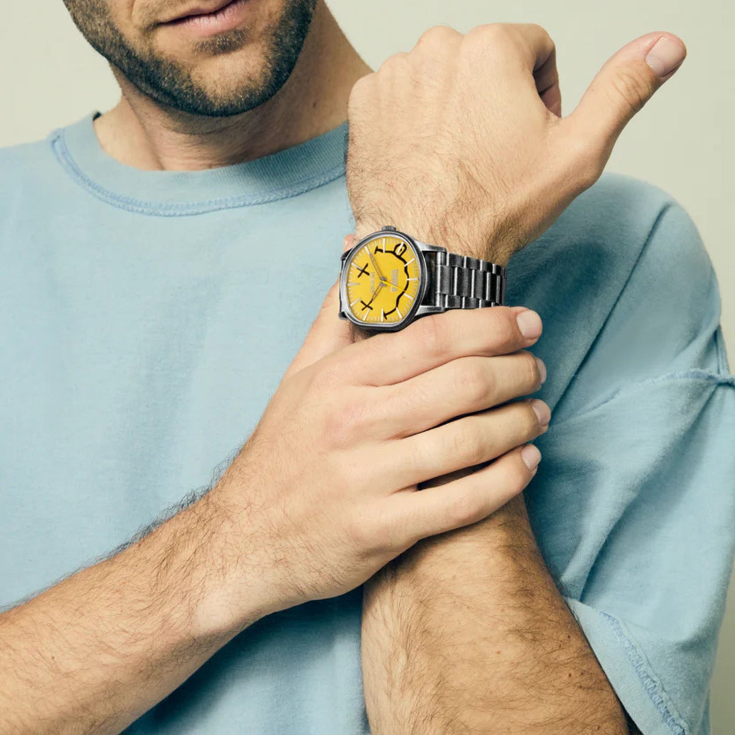 Relógio unissexo Nixon x Nirvana Sentry Wobble em Yellow Nirvana Smiley