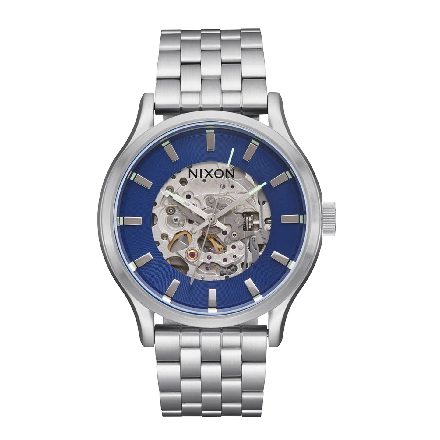 Relógio mecânico para homem Nixon Spectra Azul Marinho Sunray/Prateado. Foto da parte da frente.