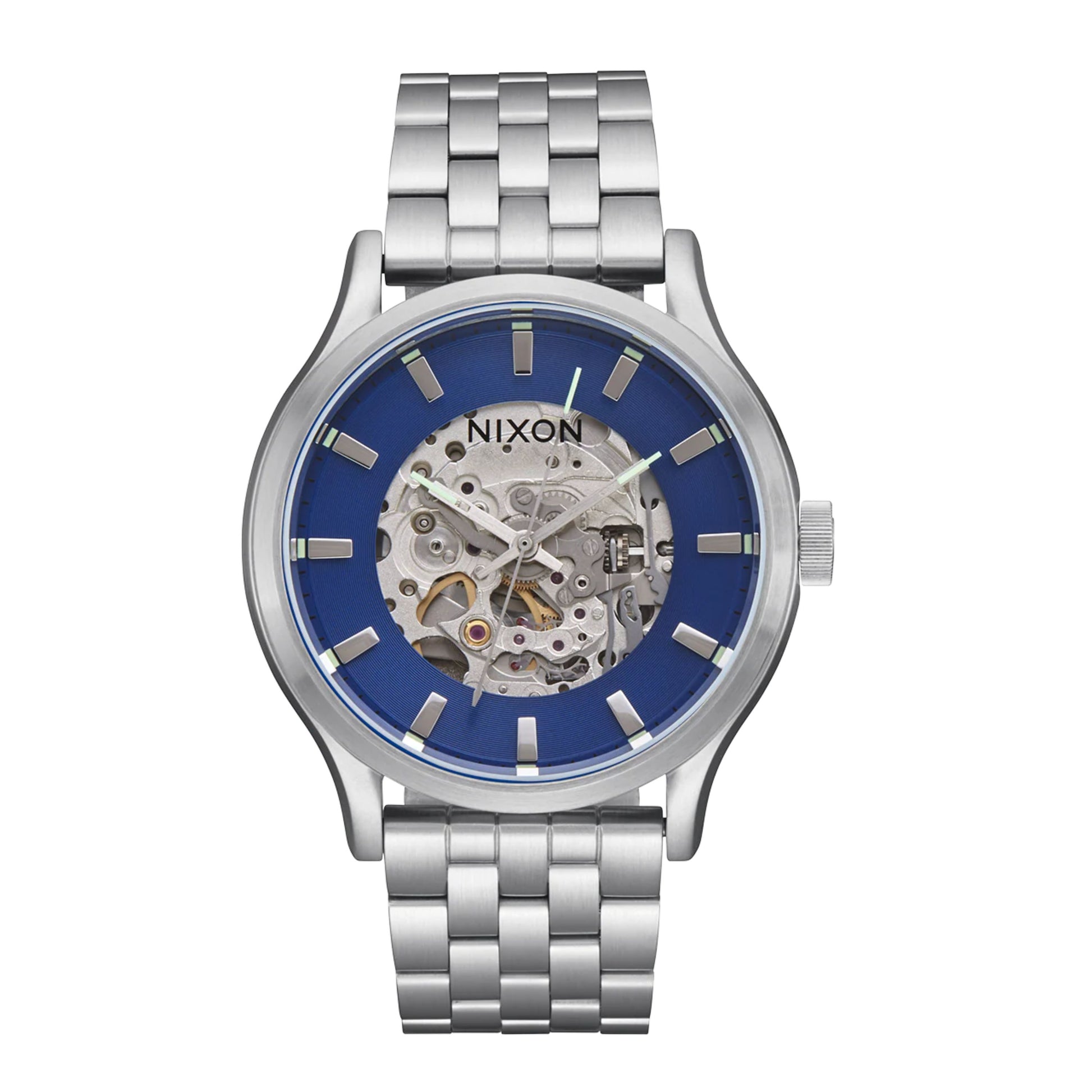 Relógio mecânico para homem Nixon Spectra Azul Marinho Sunray/Prateado. Foto da parte da frente.