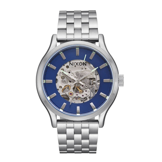 Relógio mecânico para homem Nixon Spectra Azul Marinho Sunray/Prateado. Foto da parte da frente.