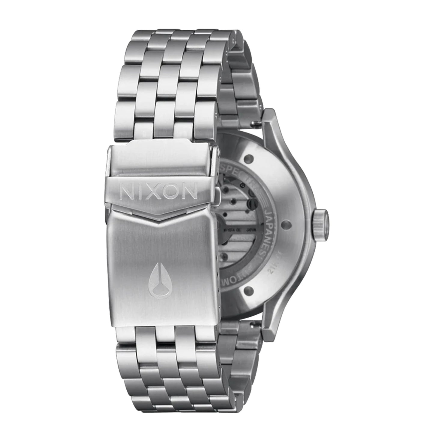 Relógio mecânico para homem Nixon Spectra Azul Marinho Sunray/Prateado. Foto da parte de trás.