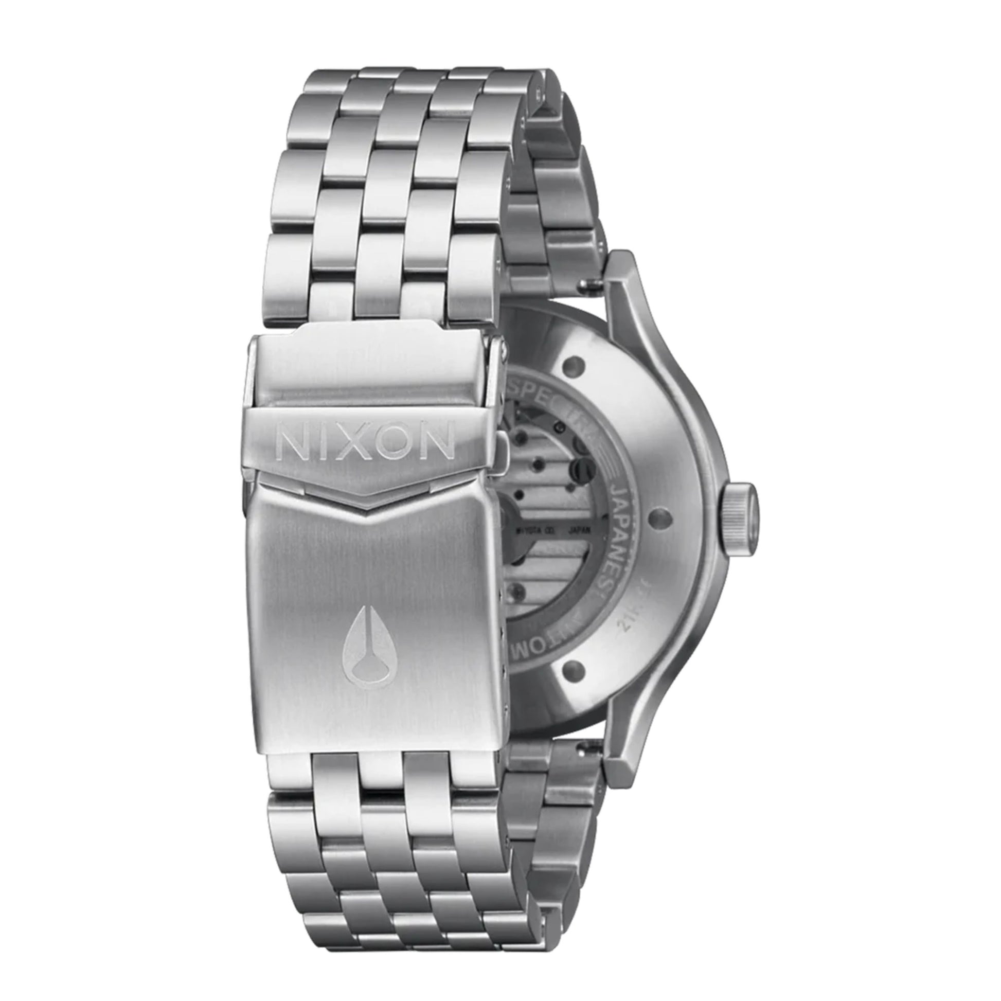 Relógio mecânico para homem Nixon Spectra Azul Marinho Sunray/Prateado. Foto da parte de trás.