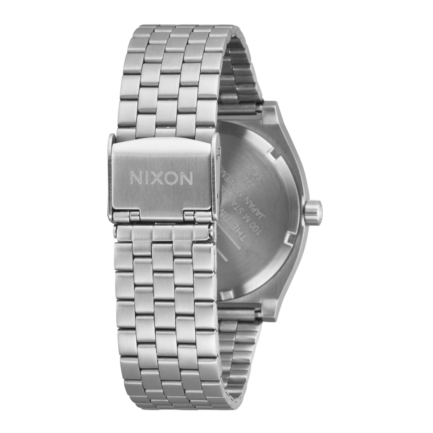 Relógio analógico unissexo Nixon Time Teller em Prateado/Dawn. Foto da parte de trás.
