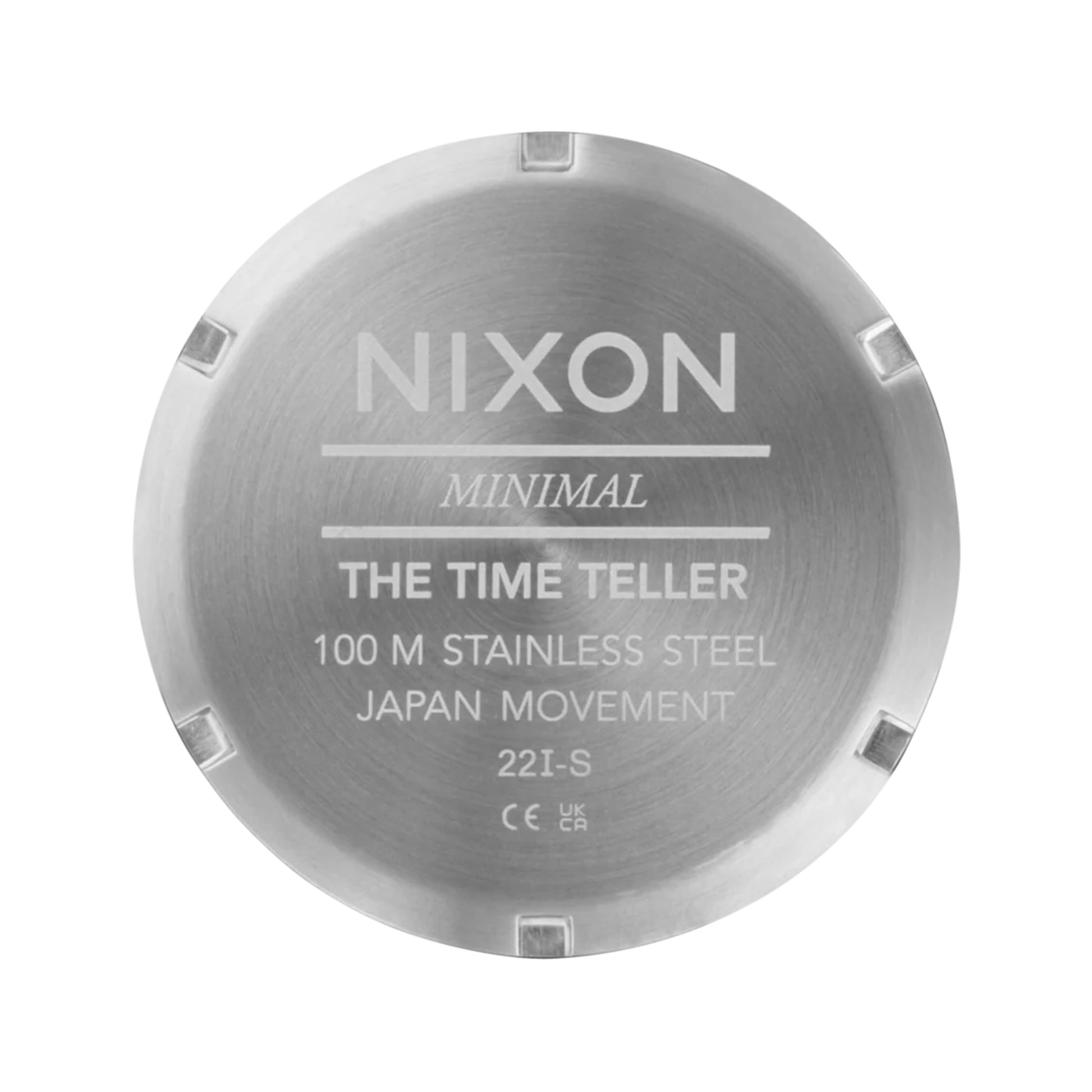 Relógio analógico unissexo Nixon Time Teller em Prateado/Dawn. Foto da tampa traseira.