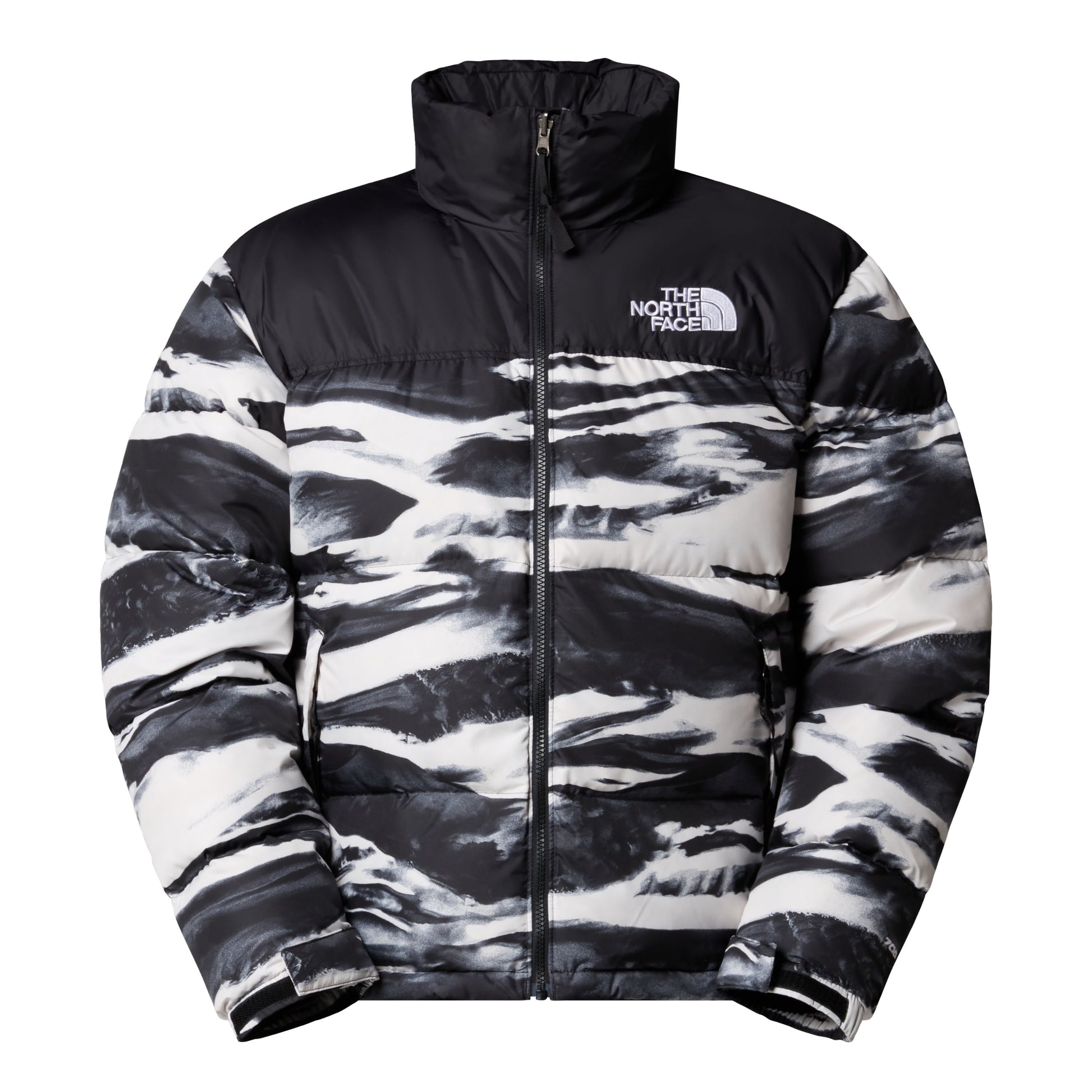 Casaco com carapuço para homem The North Face 1996 Retro Nuptse em TNF Black Edge of Light Print. Foto da parte da frente.