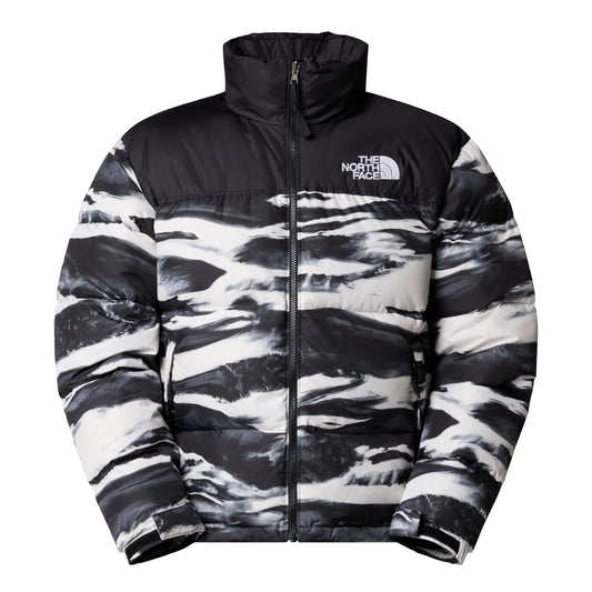 Casaco com carapuço para homem The North Face 1996 Retro Nuptse em TNF Black Edge of Light Print. Foto da parte da frente.