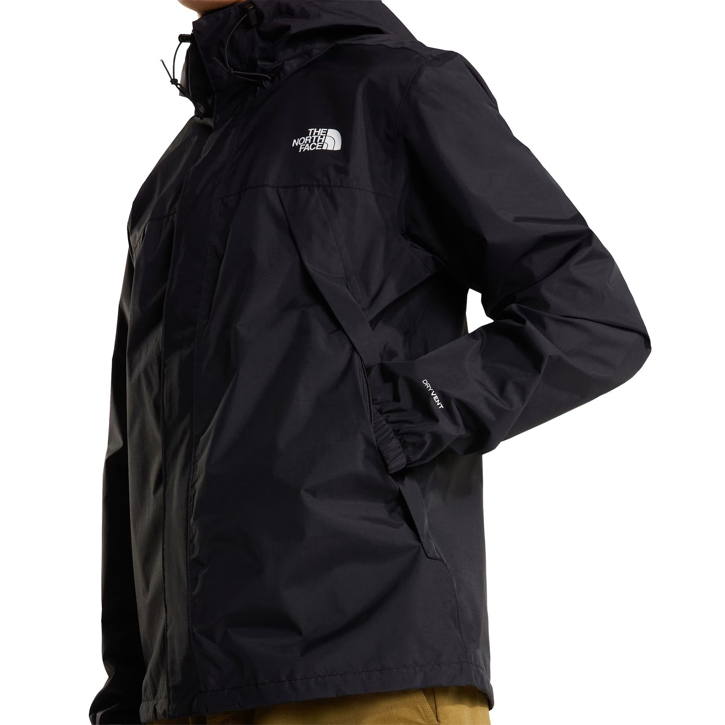 Casaco para homem The North Face Antora em Preto TNF. Foto da parte da frente, vestido.