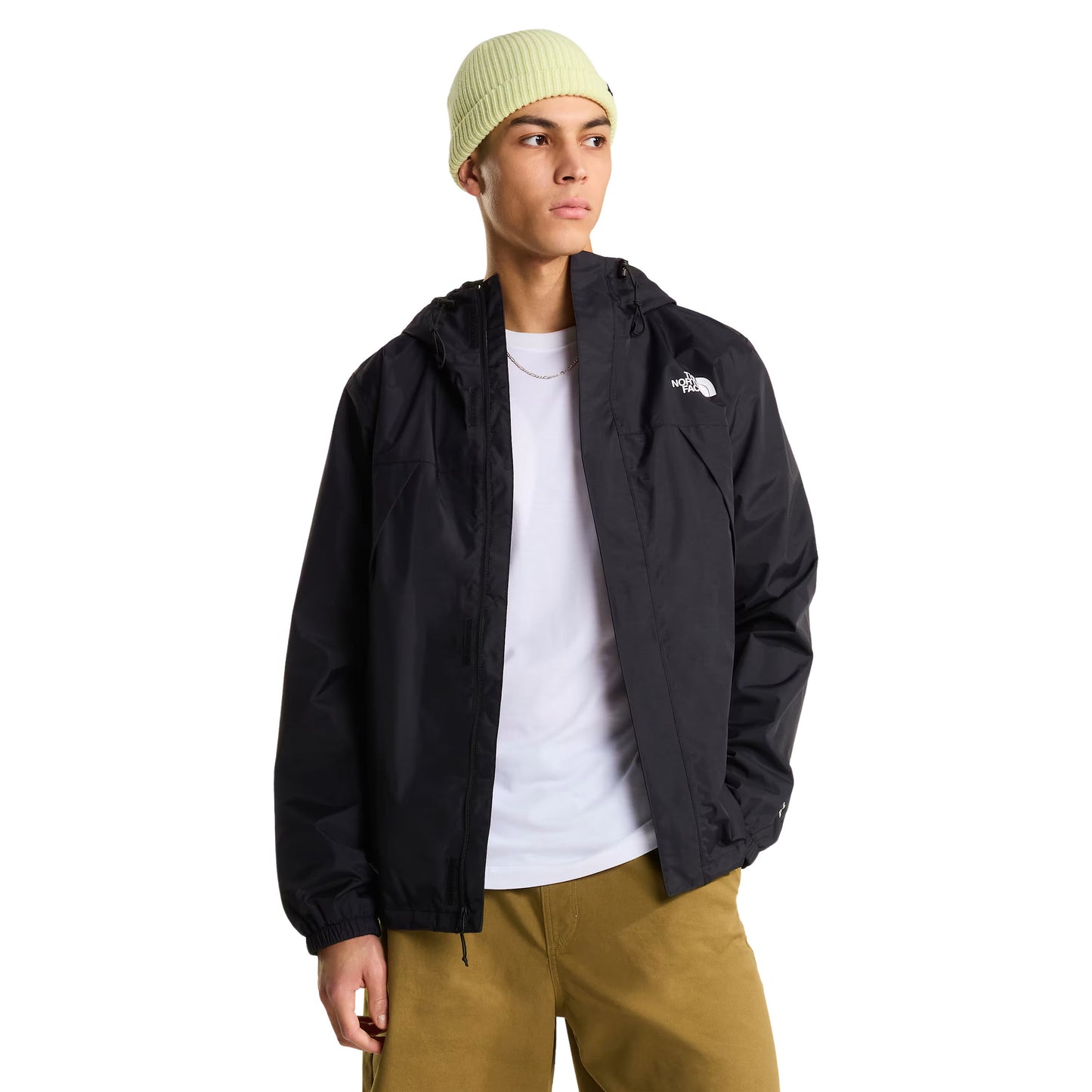 Casaco para homem The North Face Antora em Preto TNF. Foto da parte da frente, vestido.
