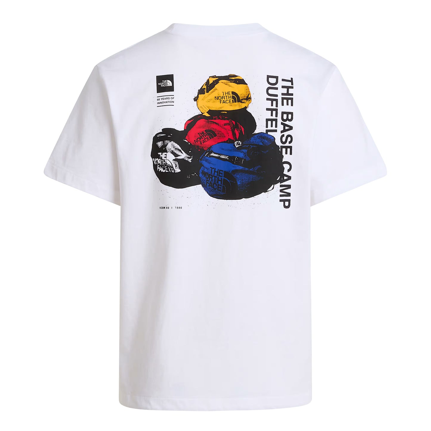 T-shirt de manga curta para homem The North Face Base Camp Duffel Celebration Relaxed em Branco TNF. Foto da parte de trás.