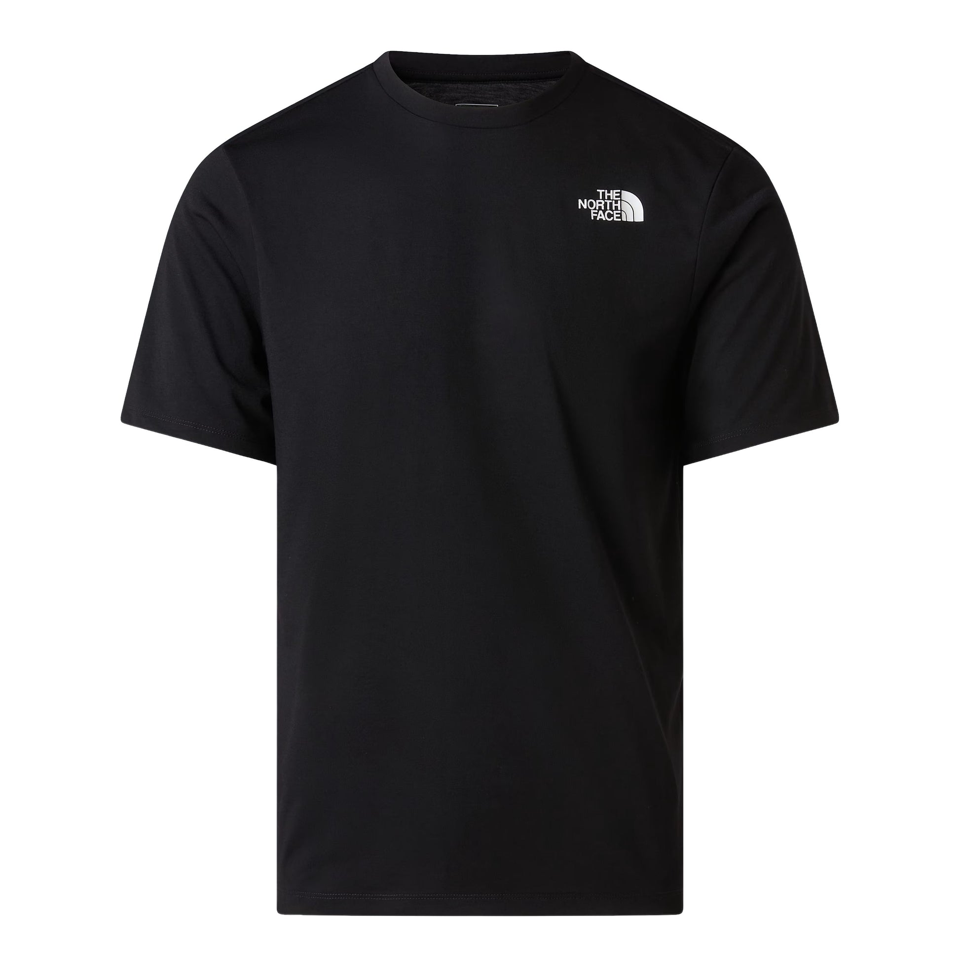 T-Shirt de manga curta para homem The North Face Bitmap Logo Graphic em Preto TNF. Foto da parte da frente, vestida.