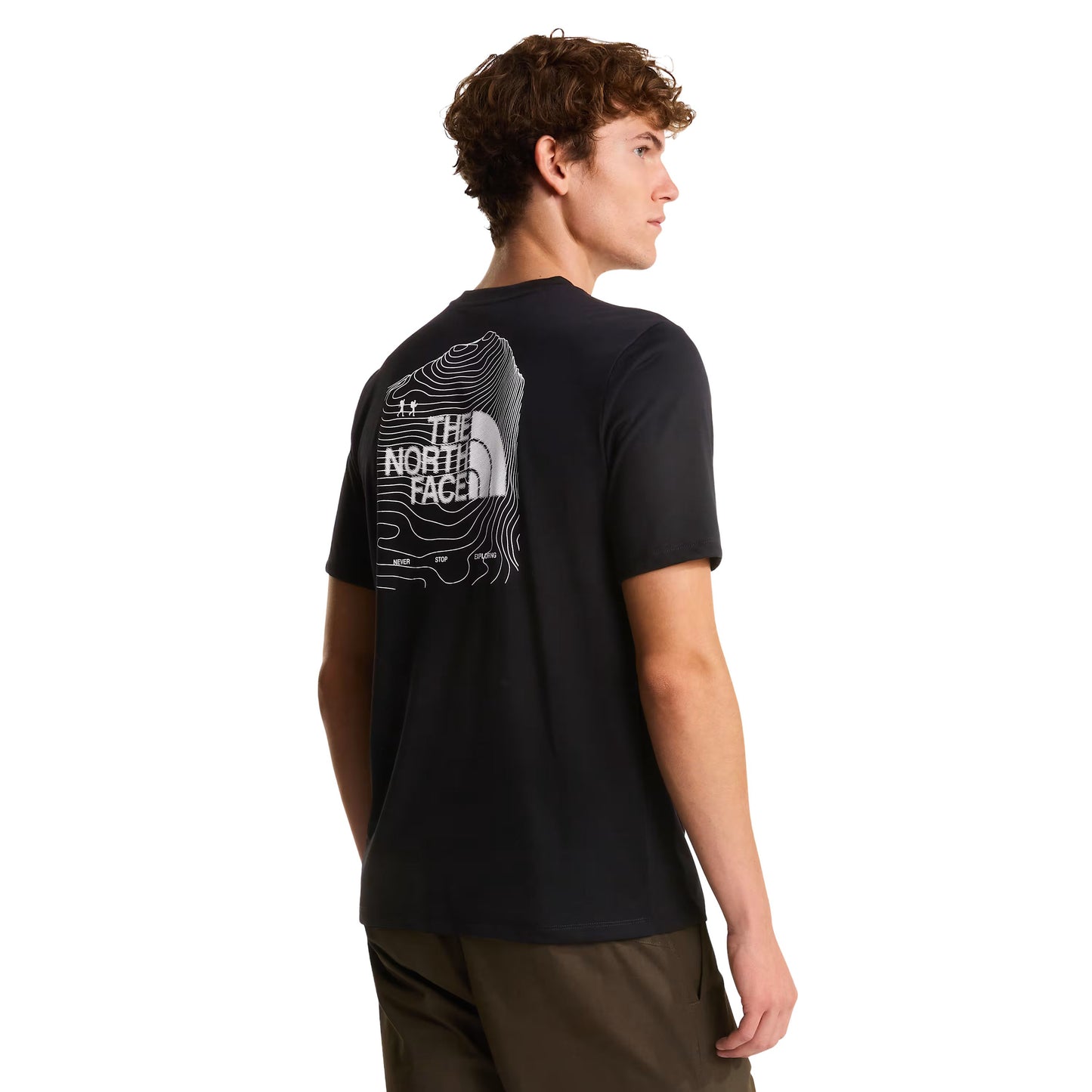 T-Shirt de manga curta para homem The North Face Bitmap Logo Graphic em Preto TNF. Foto da parte de trás, vestida.