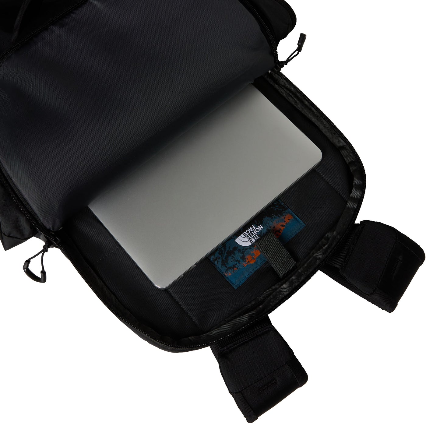 Mochila unissexo The North Face Borealis em TNF Black/TNF Black. Foto do laptop sleeve.