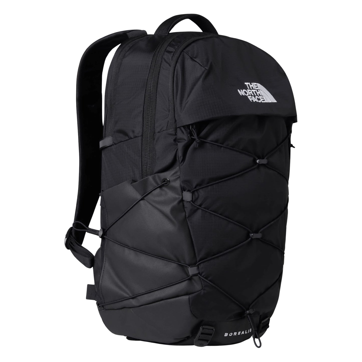 Mochila unissexo The North Face Borealis em TNF Black/TNF Black. Foto da parte da frente a 3/4.