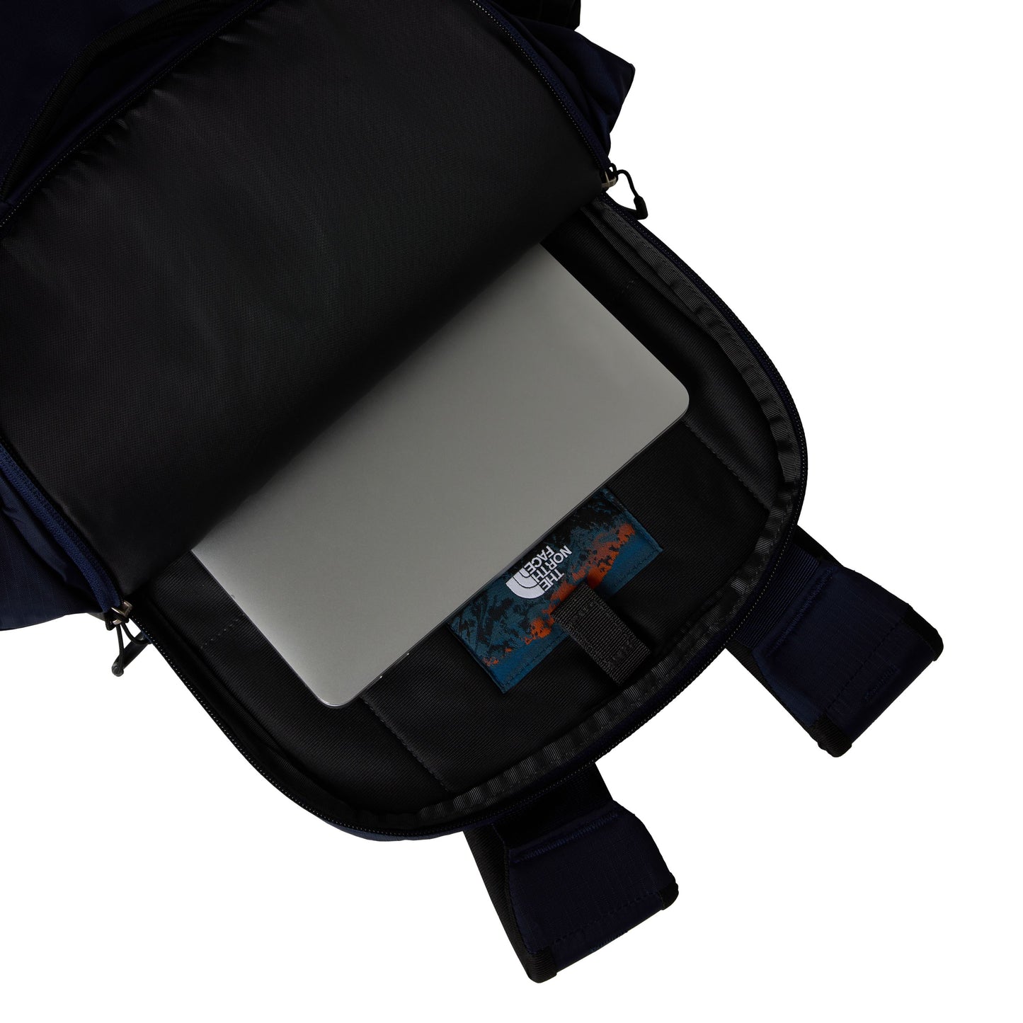 Mochila unissexo The North Face Borealis em TNF Navy/TNF Black. Foto do laptop sleeve.