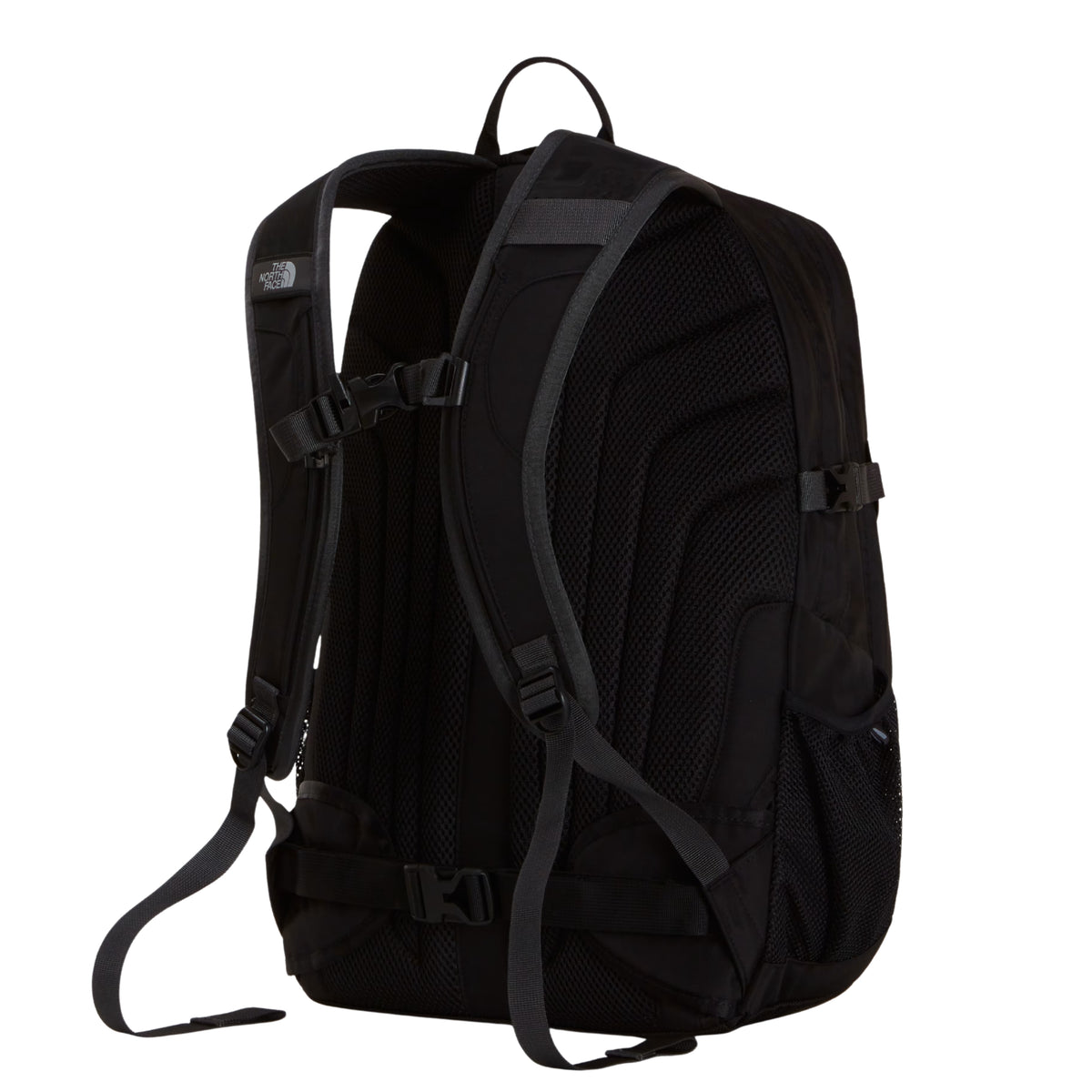 Mochila The North Face Borealis Classic Patch em TNF Black — vista traseira, produto sem modelo, painel traseiro ventilado acolchoado preto, alças FlexVent e sistema de fixação à cintura visíveis.
