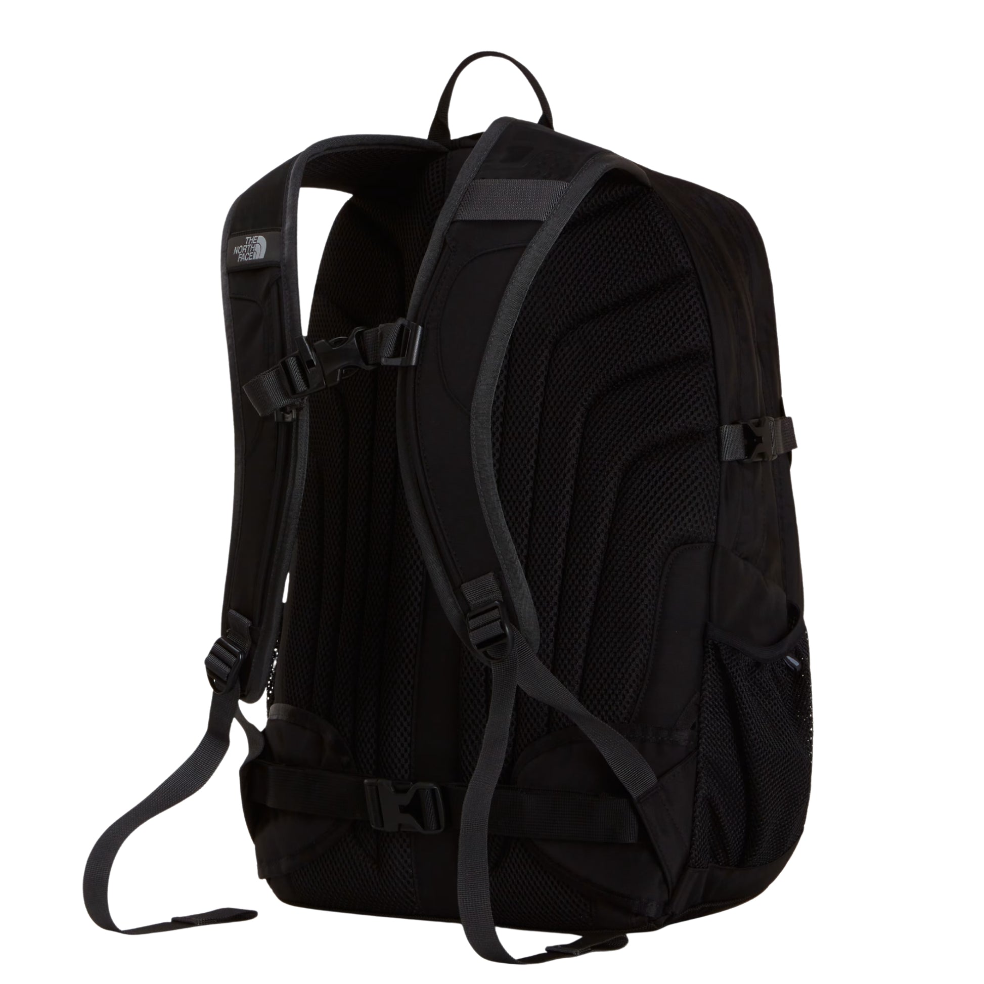 Mochila The North Face Borealis Classic Patch em TNF Black — vista traseira, produto sem modelo, painel traseiro ventilado acolchoado preto, alças FlexVent e sistema de fixação à cintura visíveis.
