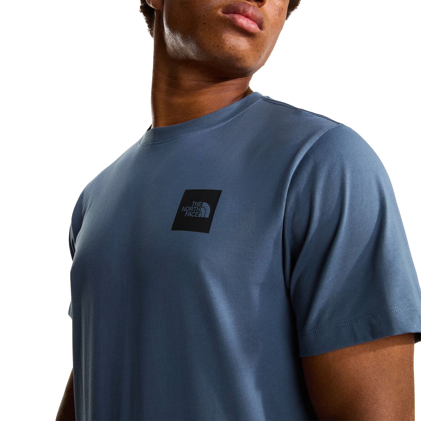T-Shirt de manga curta para homem The North Face Evolution Box Half Dome Regular em cinza Granite. Foto de detalhe da parte da frente, vestida.