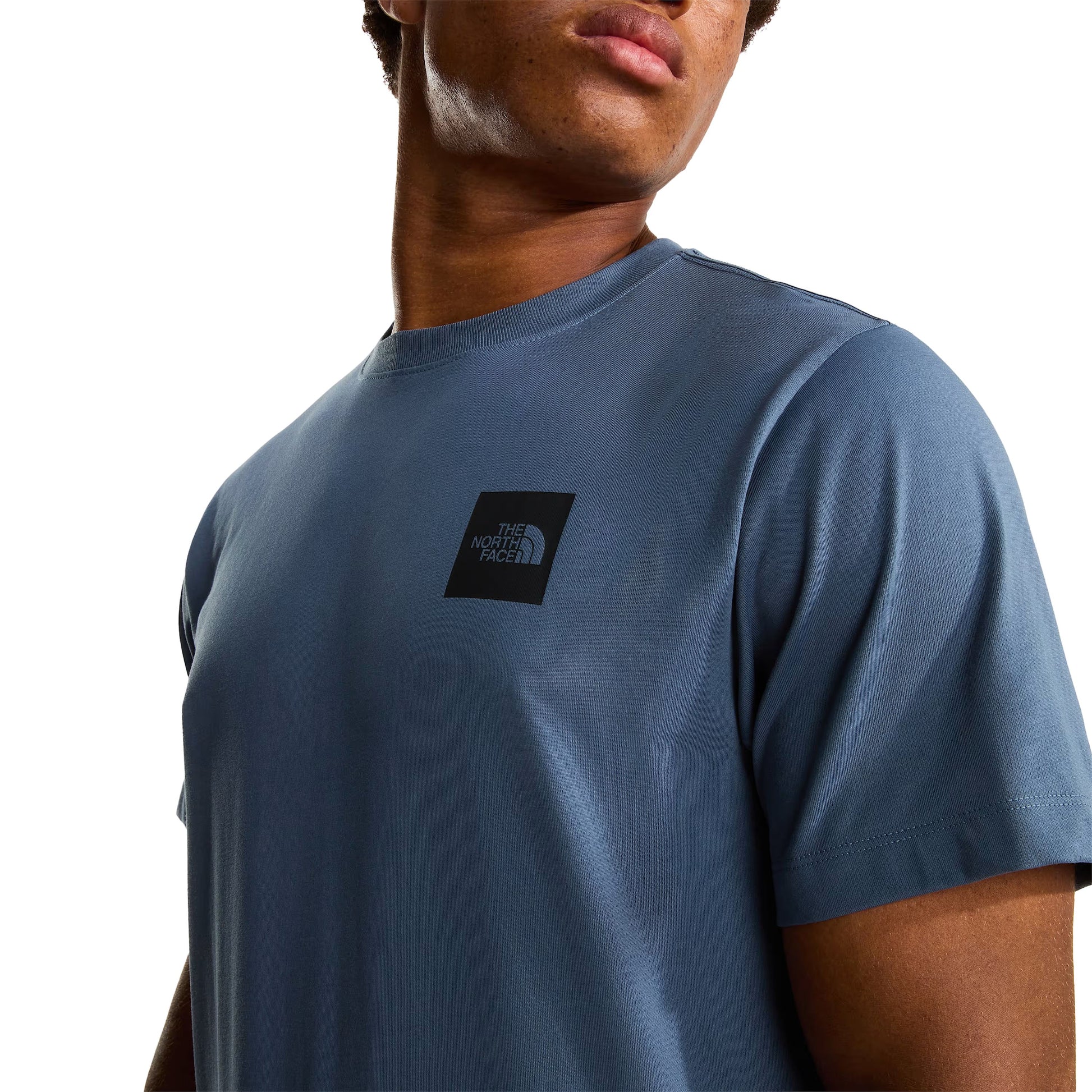 T-Shirt de manga curta para homem The North Face Evolution Box Half Dome Regular em cinza Granite. Foto de detalhe da parte da frente, vestida.