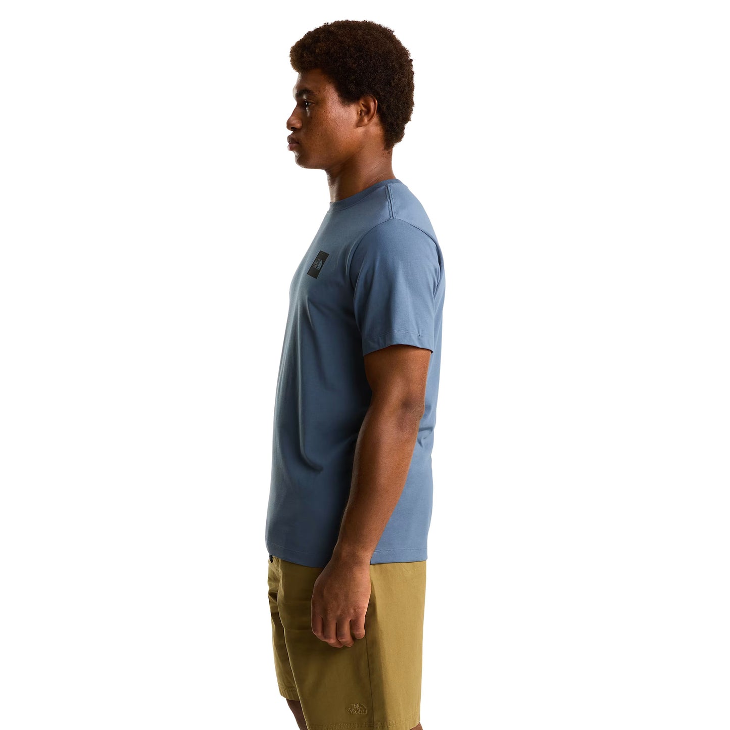 T-Shirt de manga curta para homem The North Face Evolution Box Half Dome Regular em cinza Granite. Foto da lateral, vestida.