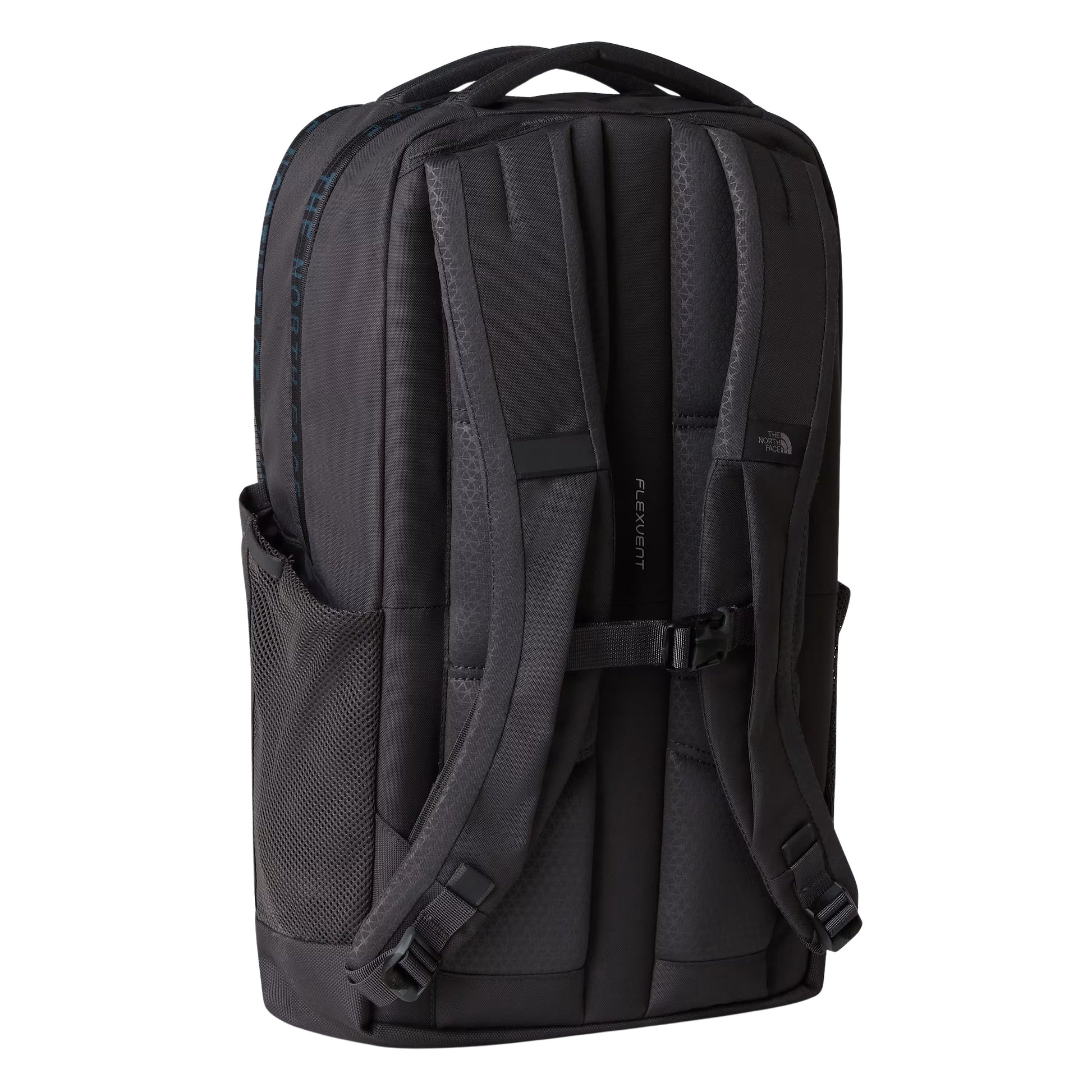 Mochila unissexo The North Face Jester em Cinza Anthracite/Smoked Pearl/Fizz Lime. Foto da parte de trás.