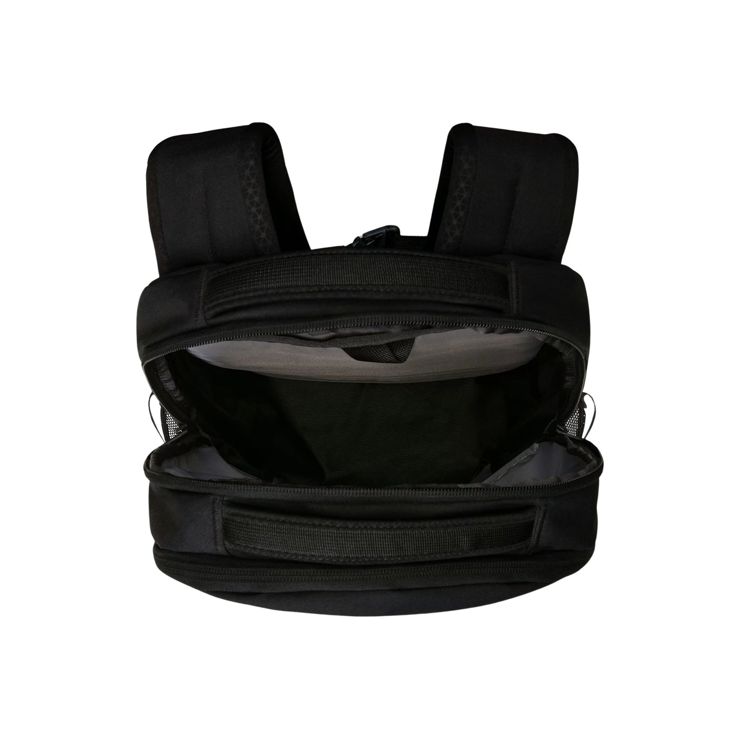 Mochila unissexo The North Face Jester em Preto TNF/NPF. Foto da parte de cima aberta.