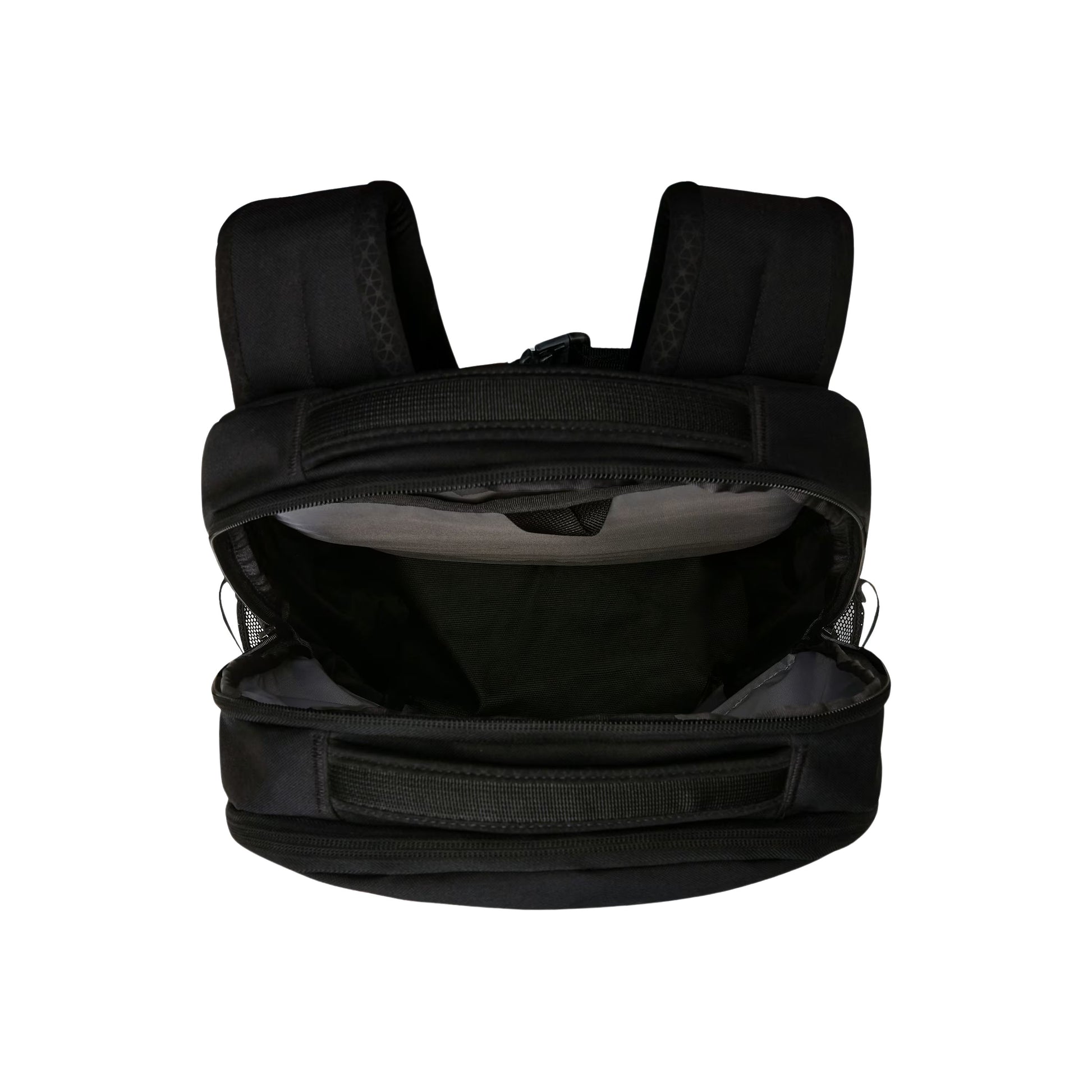 Mochila unissexo The North Face Jester em Preto TNF/NPF. Foto da parte de cima aberta.