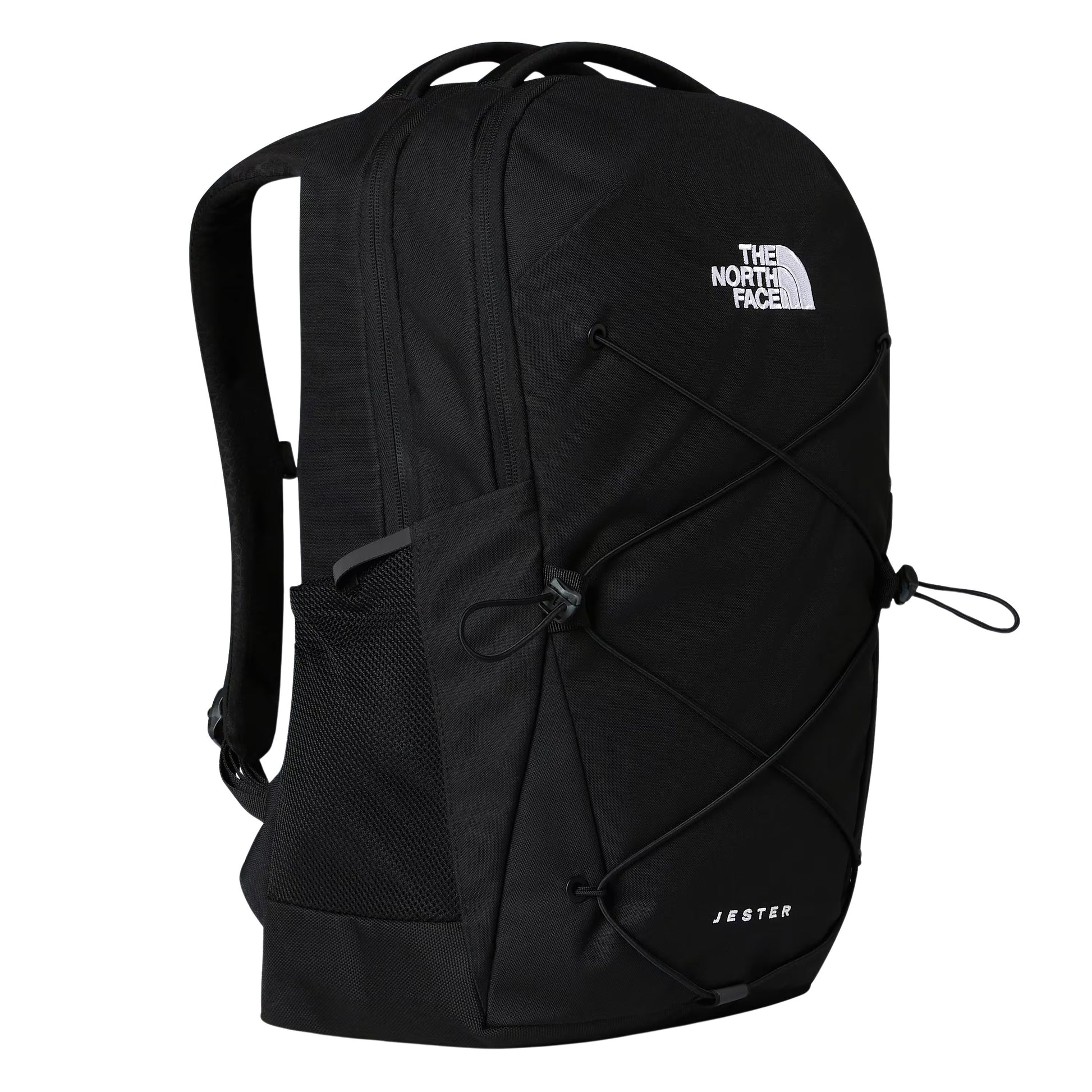 Mochila unissexo The North Face Jester em Preto TNF/NPF. Foto da parte da frente.