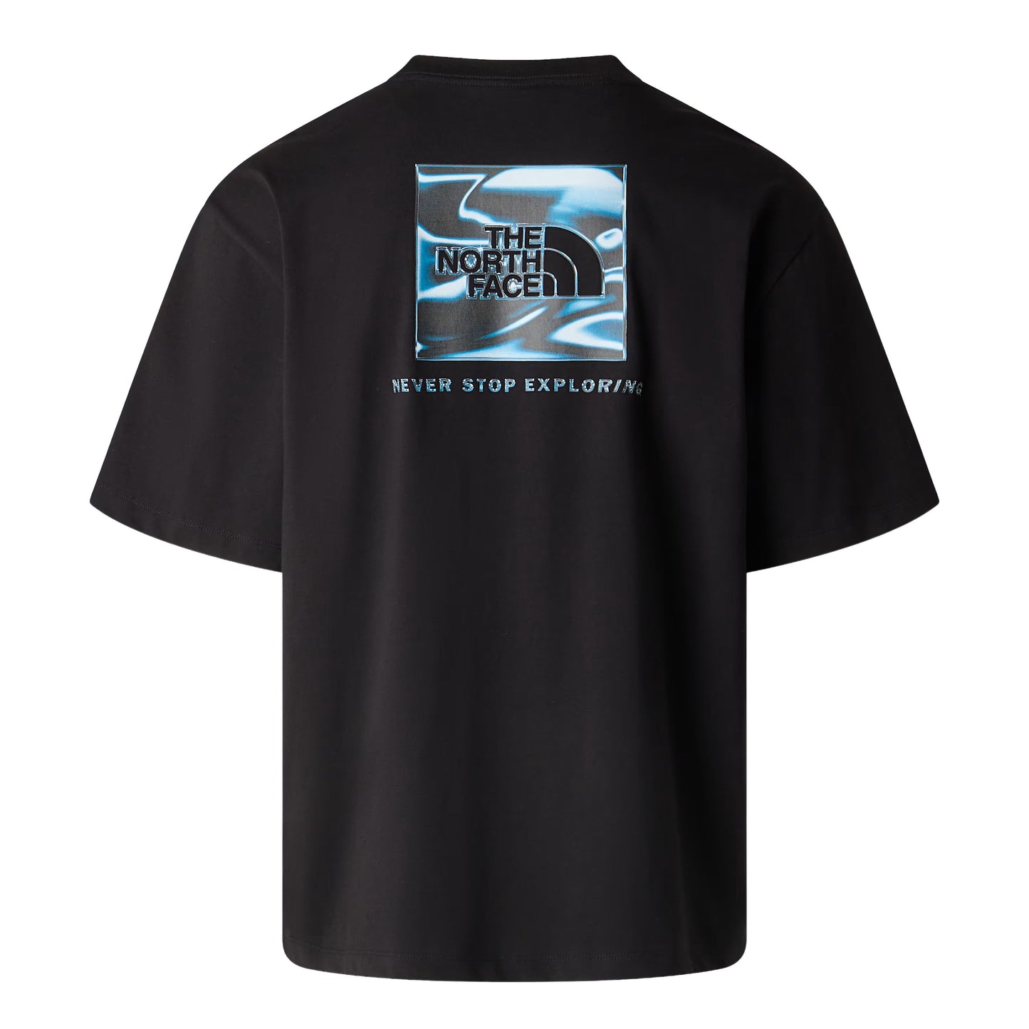 T-Shirt de manga curta para homem The North Face Liquid Box NSE Oversize em Preto TNF. Foto da parte de trás.
