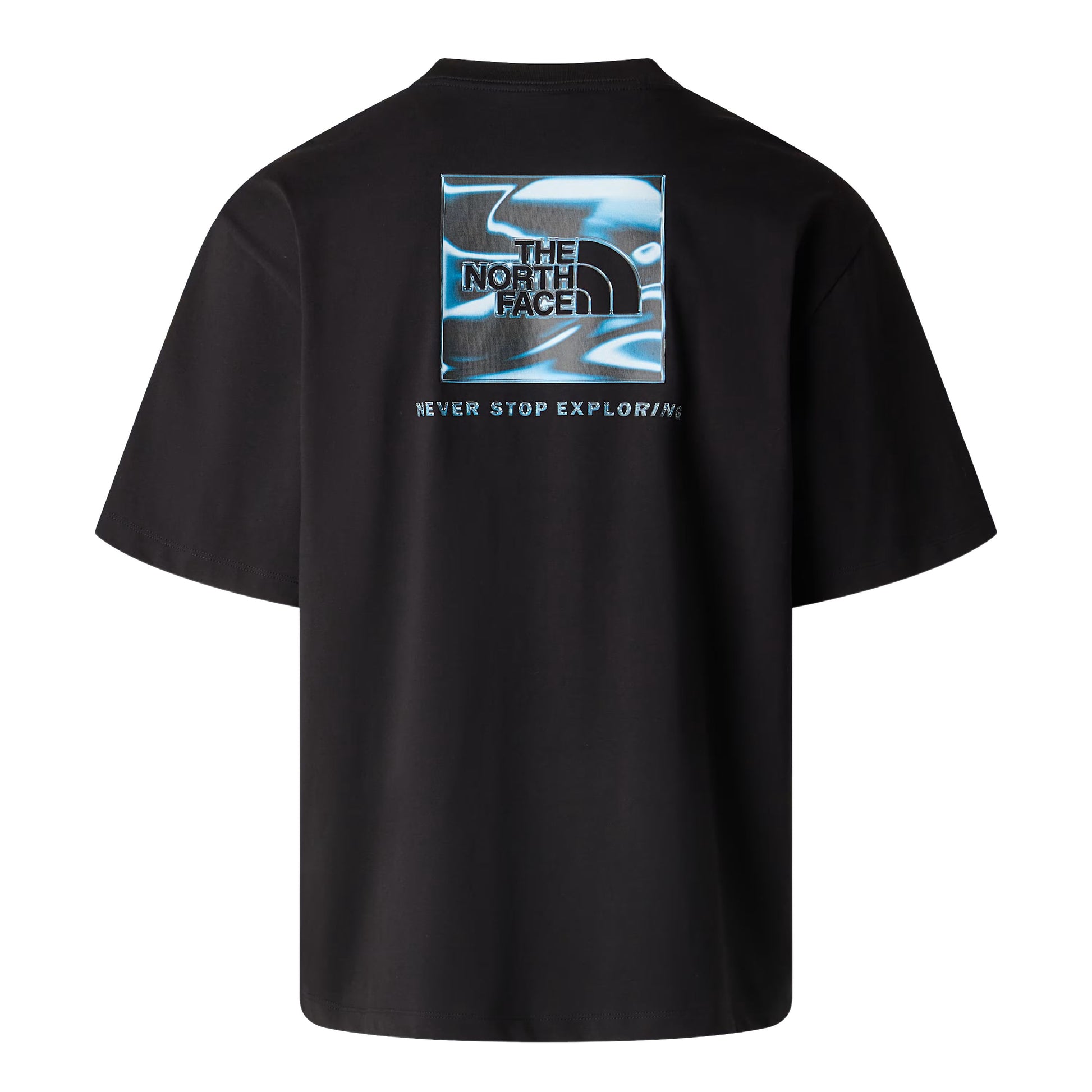 T-Shirt de manga curta para homem The North Face Liquid Box NSE Oversize em Preto TNF. Foto da parte de trás.