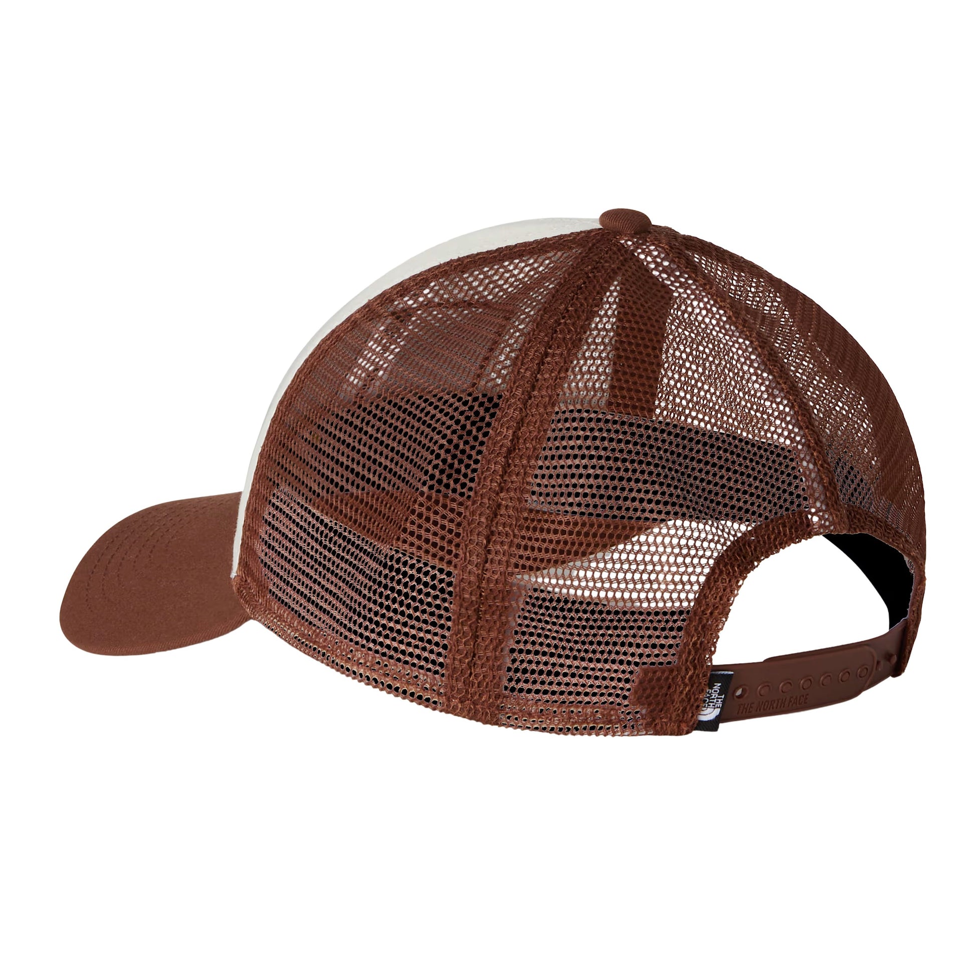 Boné unissexo The North Face Mudder Trucker em Ember Soil/Branco Dune. Foto da parte de trás.